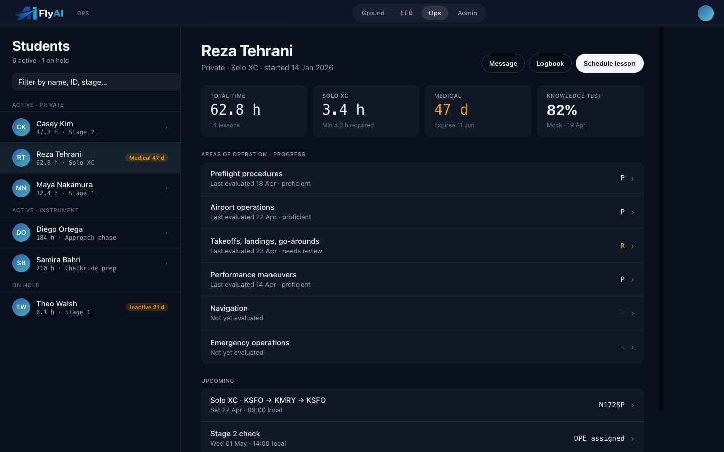FlyAI Ops — student dashboard, in-development preview